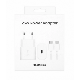 Chargeur rapide d'origine Samsung EP-T2510 3A 25W avec câble de données Type-C Blanc